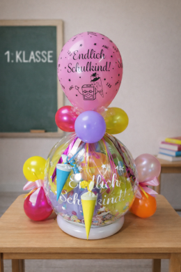 Geschenkballon in bunt zum Schulanfang